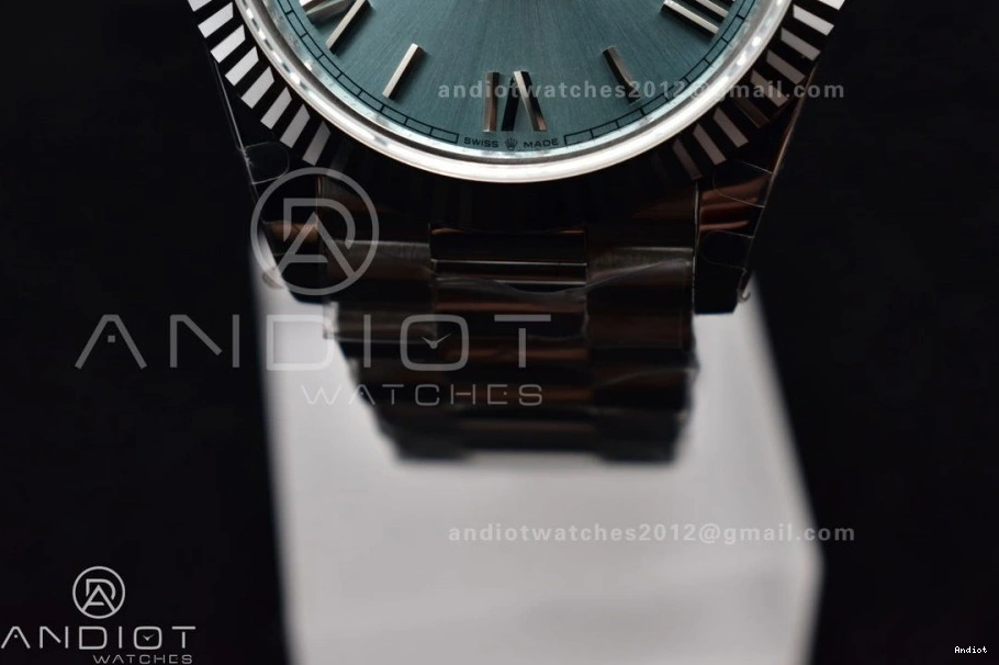 904L 40 Iced Roman Markers On Dial President Steel SS DayDate GMF Bracelet Blue A3255 V2 0123